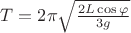 $T = 2\pi \sqrt\frac{2L\cos\varphi}{3g}$