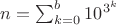 $n=\sum_{k=0}^b 10^{3^k}$