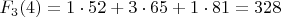 $F_{3}(4)=1\cdot52+3\cdot65+1\cdot81=328$