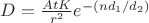 $D=\frac {AtK}{r^2}e^{-(nd_1/d_2)}$