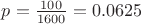 $p=\frac{100}{1600}=0.0625$