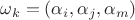 $\omega_k = (\alpha_i,\alpha_j,\alpha_m)$
