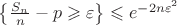 $\left\lbrace \frac{S_n}{n} - p \geqslant \varepsilon \right\rbrace \leqslant e^{-2n\varepsilon^2}$