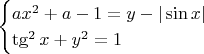 $$\begin{cases}ax^{2}+a-1=y-|\sin{x}|\\\tg^{2}{x}+y^{2}=1\\\end{cases}$$