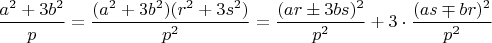 $\dfrac{a^2+3b^2}{p}=\dfrac{(a^2+3b^2)(r^2+3s^2)}{p^2}=\dfrac{(ar\pm3bs)^2}{p^2}+3\cdot\dfrac{(as\mp br)^2}{p^2}$