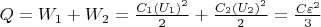 $Q=W_1+W_2=\frac{C_1(U_1)^2}{2}+\frac{C_2(U_2)^2}{2}=\frac{C\varepsilon^2}{3}$