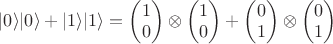$|0\rangle|0\rangle+|1\rangle|1\rangle = 
\begin{pmatrix}1\\0\end{pmatrix}\otimes\begin{pmatrix}1\\0\end{pmatrix}+
\begin{pmatrix}0\\1\end{pmatrix}\otimes\begin{pmatrix}0\\1\end{pmatrix}$