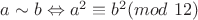 $a\sim b \Leftrightarrow {a^2}\equiv {b^2} (mod$ $12)$