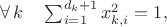 $\forall\,k\quad\sum_{i=1}^{d_k+1} x_{k,i}^2=1,$