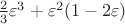 $\frac23\varepsilon^3+\varepsilon^2(1-2\varepsilon)$