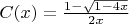 $C(x)=\frac{1-\sqrt{1-4x}}{2x}$