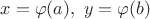 $x=\varphi(a),\ y=\varphi(b)$