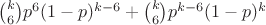 $\binom{k}{6}p^6 (1-p)^{k-6}+\binom{k}{6}p^{k-6} (1-p)^k$