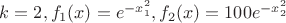 $k=2,f_1(x)=e^{-x_1^2},f_2(x)=100e^{-x_2^2}$