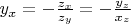 $y_x=-\frac{z_x}{z_y}=-\frac{y_z}{x_z}$