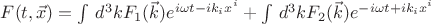 $F(t,\vec{x})=\int\,d^3 k F_1(\vec{k}) e^{i\omega t -i k_i x^i} + \int\,d^3 k F_2(\vec{k}) e^{-i\omega t +i k_i x^i}$