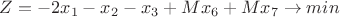 $Z=-2x_1 -x_2 - x_3 + Mx_6+Mx_7\to min$