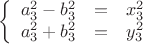 $$\left\{
\begin{array}{rcl}
a_3^2-b_3^2 &=&x_3^2 \\
a_3^2+b_3^2 &=&y_3^2 \\
\end{array}
\right.$$