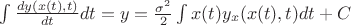 $\int \frac{d y(x(t),t)}{dt} dt = y = \frac{\sigma^2}{2} \int x(t)y_x(x(t),t)dt + C$