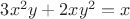 $3x^2y+2xy^2=x$