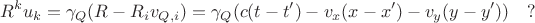 $$R^ku_k=\gamma_Q(R-R_iv_{Q,i})=\gamma_Q(c(t-t') - v_x(x-x')-v_y(y-y'))\quad ?$$