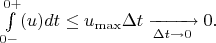 $\int\limits_{0-}^{0+}(u)dt \le u_{\max}\Delta t\xrightarrow[\Delta t\to 0]{}0.$