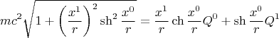$$ m c^2 \sqrt{1+\left( \frac{x^1}{r} \right)^2 \sh^2{\frac{x^0}{r}}}=\frac{x^1}{r} \ch{\frac{x^0}{r}} Q^0 + \sh{\frac{x^0}{r}} Q^1 $$
