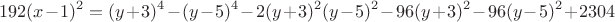 $$\ 192 (x-1)^2 = (y+3)^4 -(y-5)^4 -2(y+3)^2 (y-5)^2 -96(y+3)^2 -96(y-5)^2 +2304$$