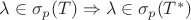 $\lambda \in \sigma_p(T) \Rightarrow \lambda \in \sigma_p(T^*)$