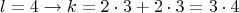 $$l=4 \to k=2\cdot3+2\cdot3=3\cdot4$$