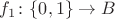 $f_1\colon\{0,1\}\to B$