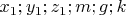 $x_1;y_1;z_1;m;g;k$