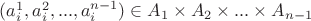 $\[(a_i^1,a_i^2,...,a_i^{n - 1}) \in {A_1} \times {A_2} \times ... \times {A_{n - 1}}\]$