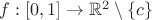 $f:[0,1]\to \mathbb{R}^2\setminus \left\lbrace c\right\rbrace$