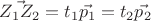$\vec{Z_1Z_2} = t_1\vec{p_1} = t_2\vec{p_2}$ $\vec{Z_1Z_2} = t_1\vec{p_1} = t_2\vec{p_2}$