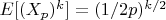 $E[(X_p)^k]=(1/2p)^{k/2}$