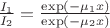 $\frac{I_1}{I_2}=\frac{\exp(-\mu_1x)}{\exp(-\mu_2x)}$