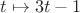 $t \mapsto 3t - 1$