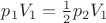 $p_1 V_1 = \frac {1} {2} p_2 V_1$ $p_1 V_1 = \frac {1} {2} p_2 V_1$