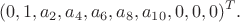 $$(0,1,a_2,a_4,a_6, a_8,a_{10},0,0,0)^T.$$