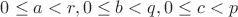 $0 \le a<r, 0 \le b<q, 0 \le c<p$ $0 \le a<r, 0 \le b<q, 0 \le c<p$
