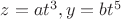 $z=at^3, y=bt^5$