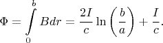 $$\Phi=\int\limits_0^b Bdr=\frac{2I}{c}\ln\left(\frac{b}{a}\right)+\frac{I}{c}.$$