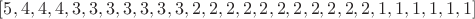 $[5, 4, 4, 4, 3, 3, 3, 3, 3, 3, 3, 2, 2, 2, 2, 2, 2, 2, 2, 2, 2, 2, 1, 1, 1, 1, 1, 1]$