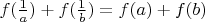 $f(\frac{1}{a})+f(\frac{1}{b})=f(a)+f(b)$