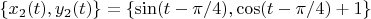 $\{x_2(t),y_2(t)\}=\{\sin (t - \pi / 4), \cos(t - \pi / 4) + 1\}$