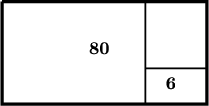 $\tikz[scale=.1]{
\draw [ultra thick]
(2,20)--(42,20)--(42,0)--(2,0)--(2,20);
\draw [thick] (30,20)--(30,0);
\draw [thick] (30,7)--(42,7);
\node at (21,11){\textbf{80}};
\node at (35,4){\textbf{6}};
}$