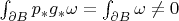 $\int_{ \partial B}p_* g_* \omega=\int_{ \partial B}\omega \ne 0$