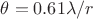 $\theta=0.61\lambda/r$