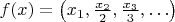 $f(x) = \left( {x_1 ,\frac{{x_2 }}{2},\frac{{x_3 }}{3}, \ldots } \right)$